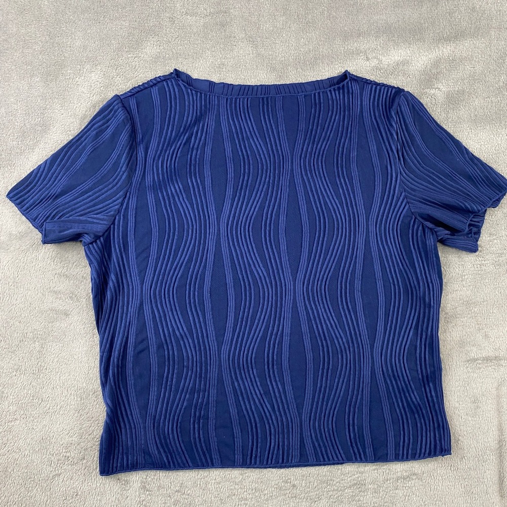 RIHOAS Top Womens XL Navy Blue Textured Wave Short Sleeve NWT
